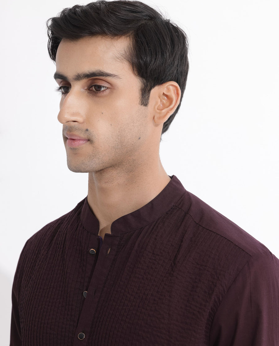Rare Rabbit Men's Ethnic Maroon Cotton Striped Print Regular Fit Full Sleeve Mandarin Collar Kurta