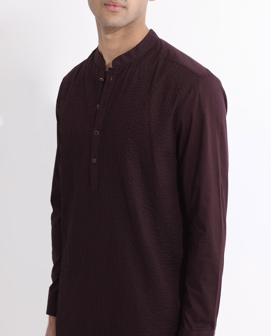 Rare Rabbit Men's Ethnic Maroon Cotton Striped Print Regular Fit Full Sleeve Mandarin Collar Kurta