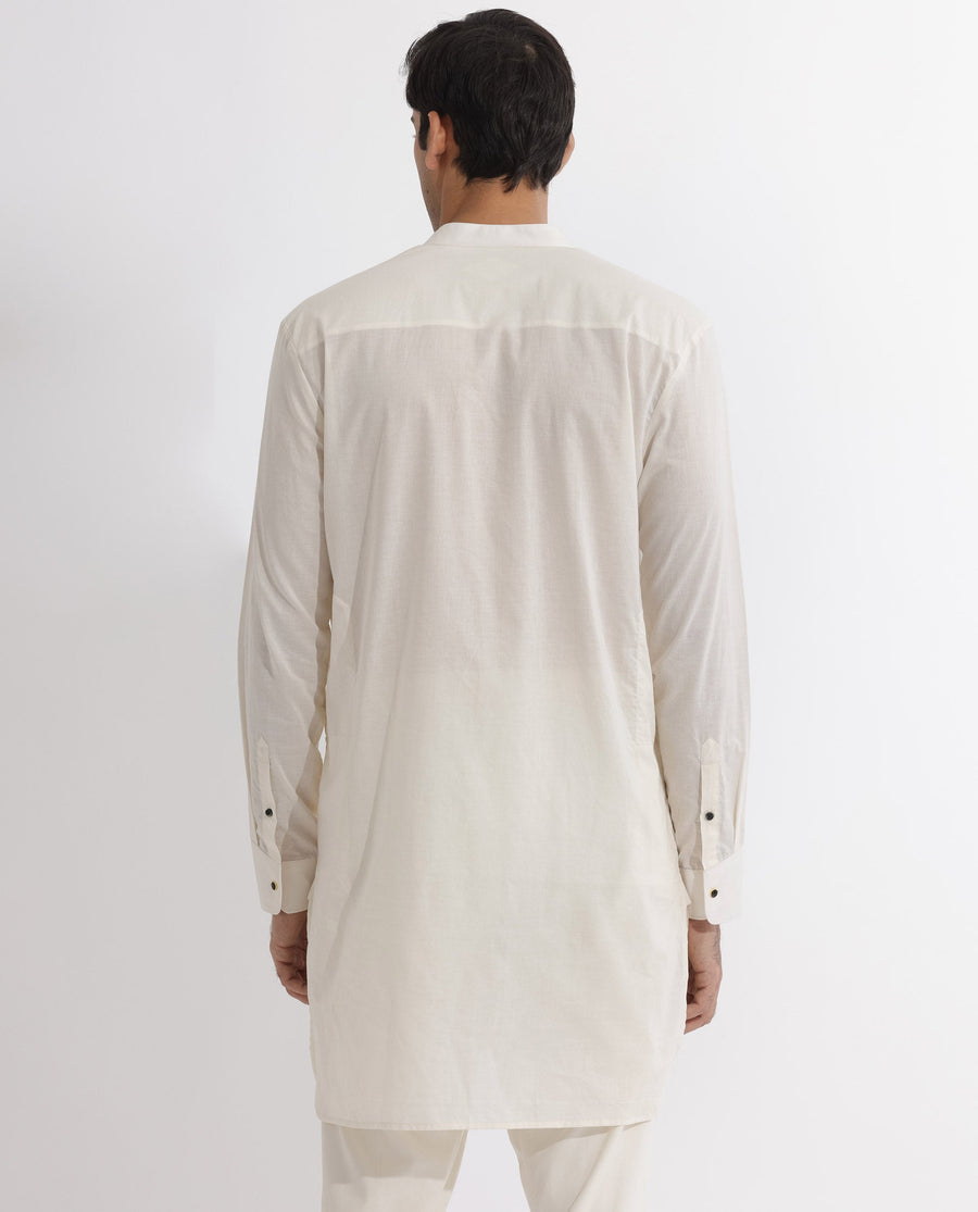 Rare Rabbit Men's Ethnic Beige Cotton Striped Print Regular Fit Full Sleeve Mandarin Collar Kurta