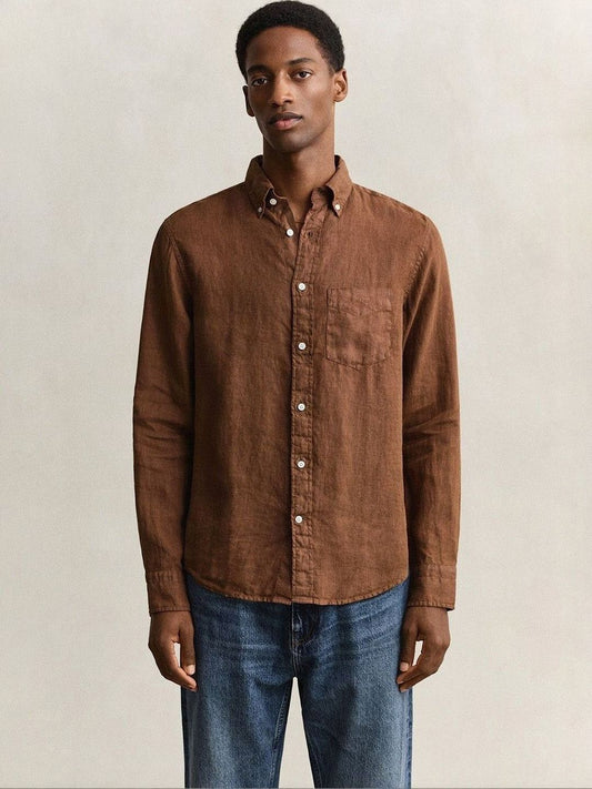 Gant Men Brown Solid Regular Fit Pure Linen Shirt