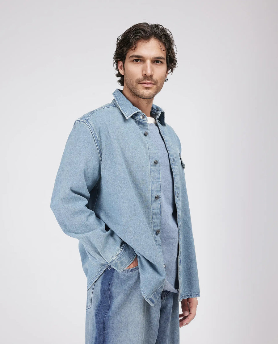 Rare Rabbit Men's Euclid Light Blue Cotton Plain Oversized Fit Full Sleeve Collared Shirt