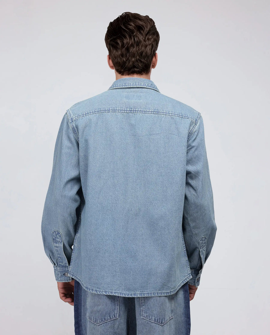 Rare Rabbit Men's Euclid Light Blue Cotton Plain Oversized Fit Full Sleeve Collared Shirt
