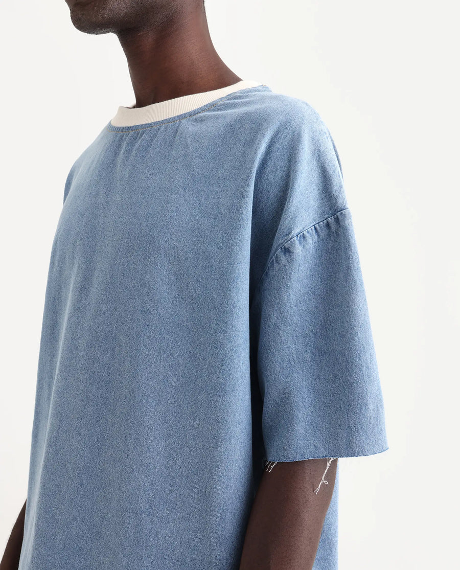 Rare Rabbit Men's Euler Light Blue Cotton Plain Oversized Fit Half Sleeve Crew Neck T-Shirt