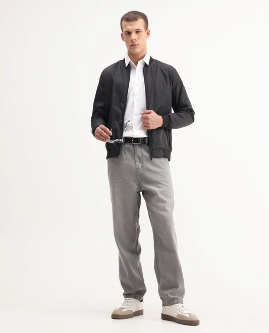 Rare Rabbit Men's Evet-2 Grey Cotton Plain Baggy Fit Jeans