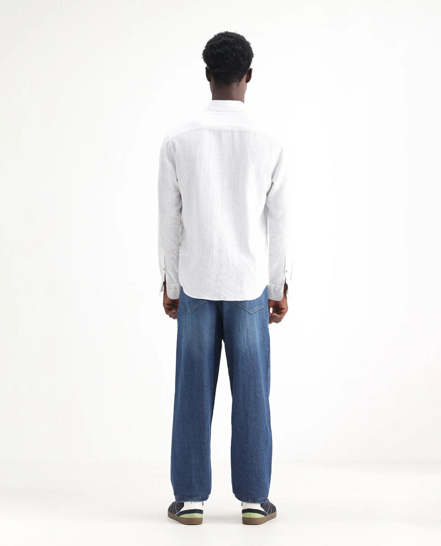 Rare Rabbit Men's Evet Blue Cotton Plain Baggy Fit Jeans