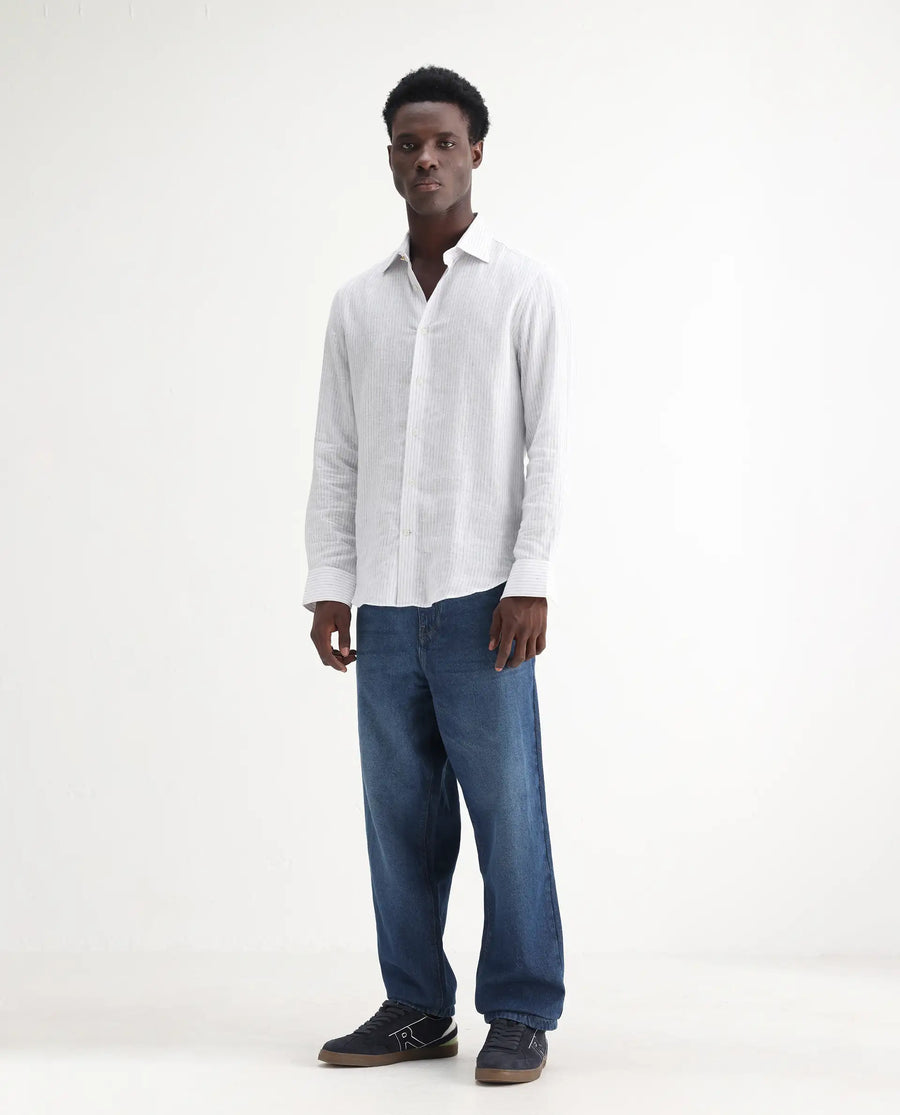 Rare Rabbit Men's Evet Blue Cotton Plain Baggy Fit Jeans