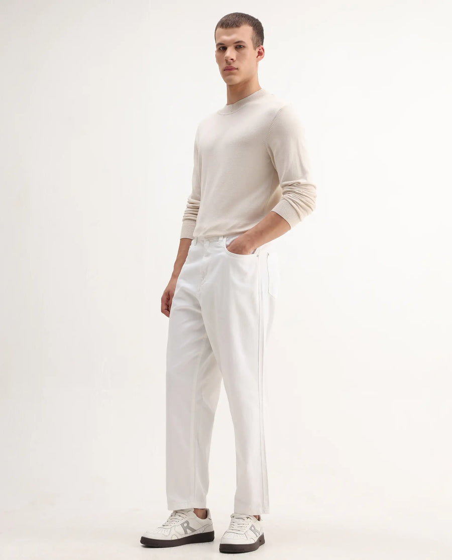 Rare Rabbit Men's Evet-2 White Cotton Plain Baggy Fit Jeans