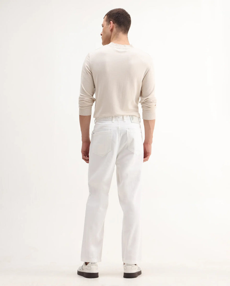 Rare Rabbit Men's Evet-2 White Cotton Plain Baggy Fit Jeans