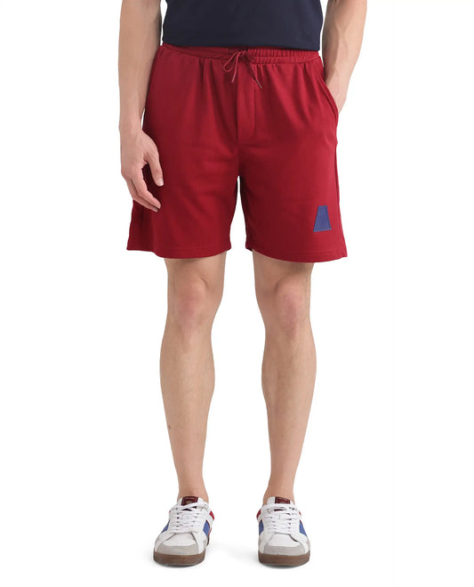 Rare Rabbit Men's Exclaim-B Red Cotton Graphic Print Oversized Fit Shorts