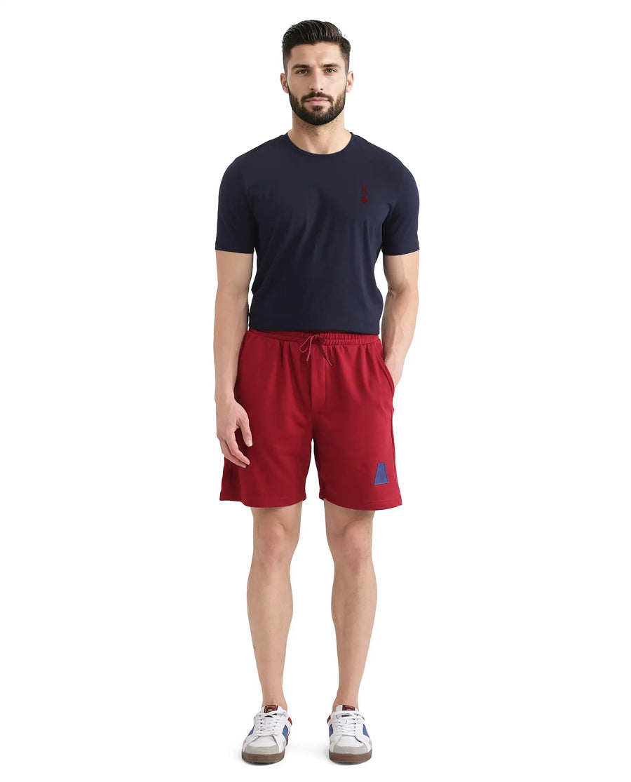 Rare Rabbit Men's Exclaim-B Red Cotton Graphic Print Oversized Fit Shorts