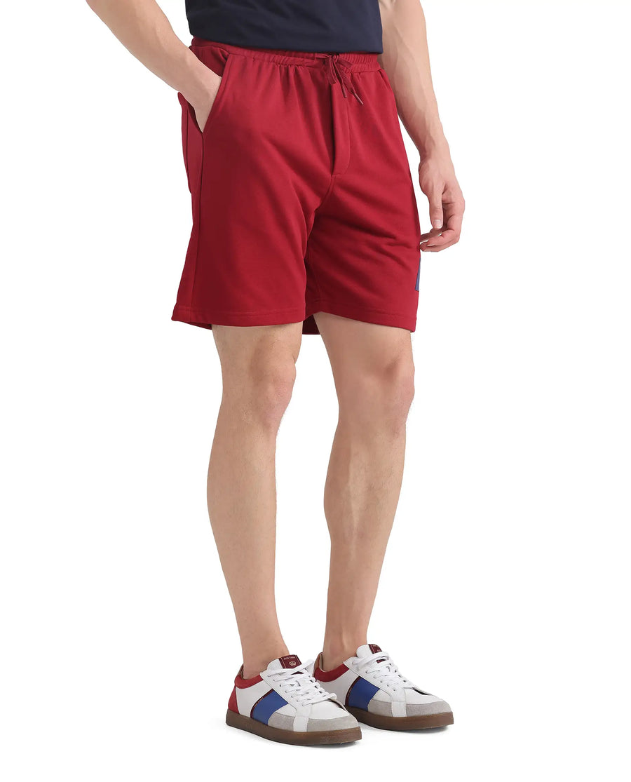 Rare Rabbit Men's Exclaim-B Red Cotton Graphic Print Oversized Fit Shorts