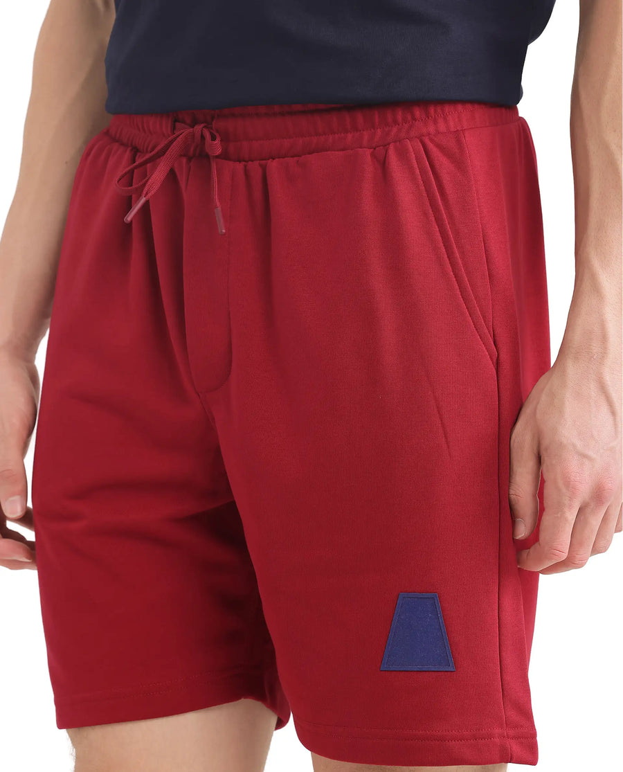 Rare Rabbit Men's Exclaim-B Red Cotton Graphic Print Oversized Fit Shorts