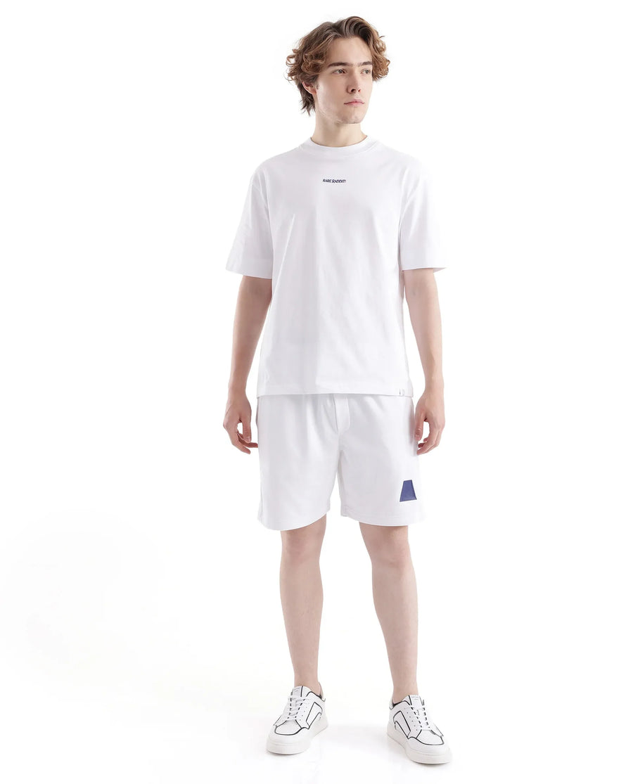 Rare Rabbit Men's Exclaim White Cotton Graphic Print Oversized Fit Half Sleeve Crew Neck T-Shirt