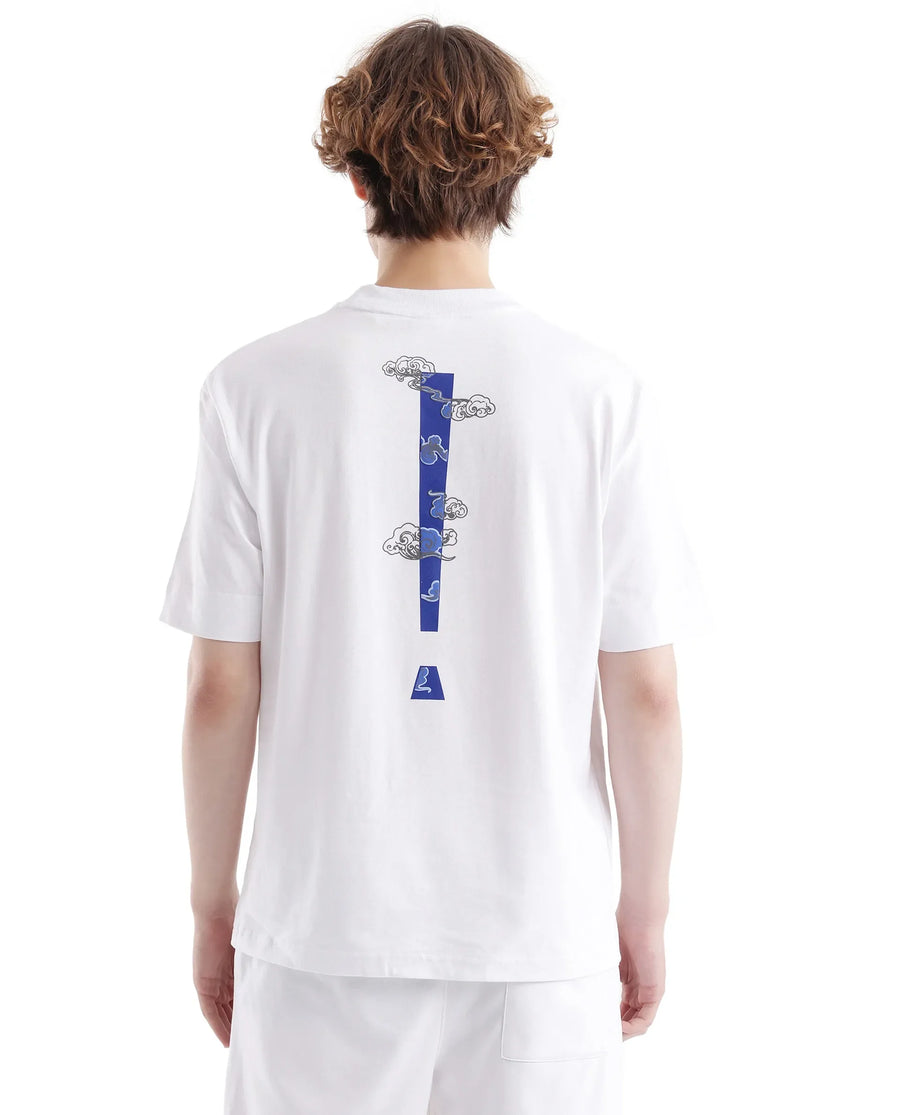 Rare Rabbit Men's Exclaim White Cotton Graphic Print Oversized Fit Half Sleeve Crew Neck T-Shirt