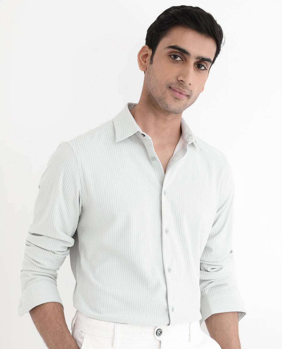 Rare Rabbit Men's Exclo Pastel Blue Polyester Jacquard Regular Fit Full Sleeve Collared Shirt