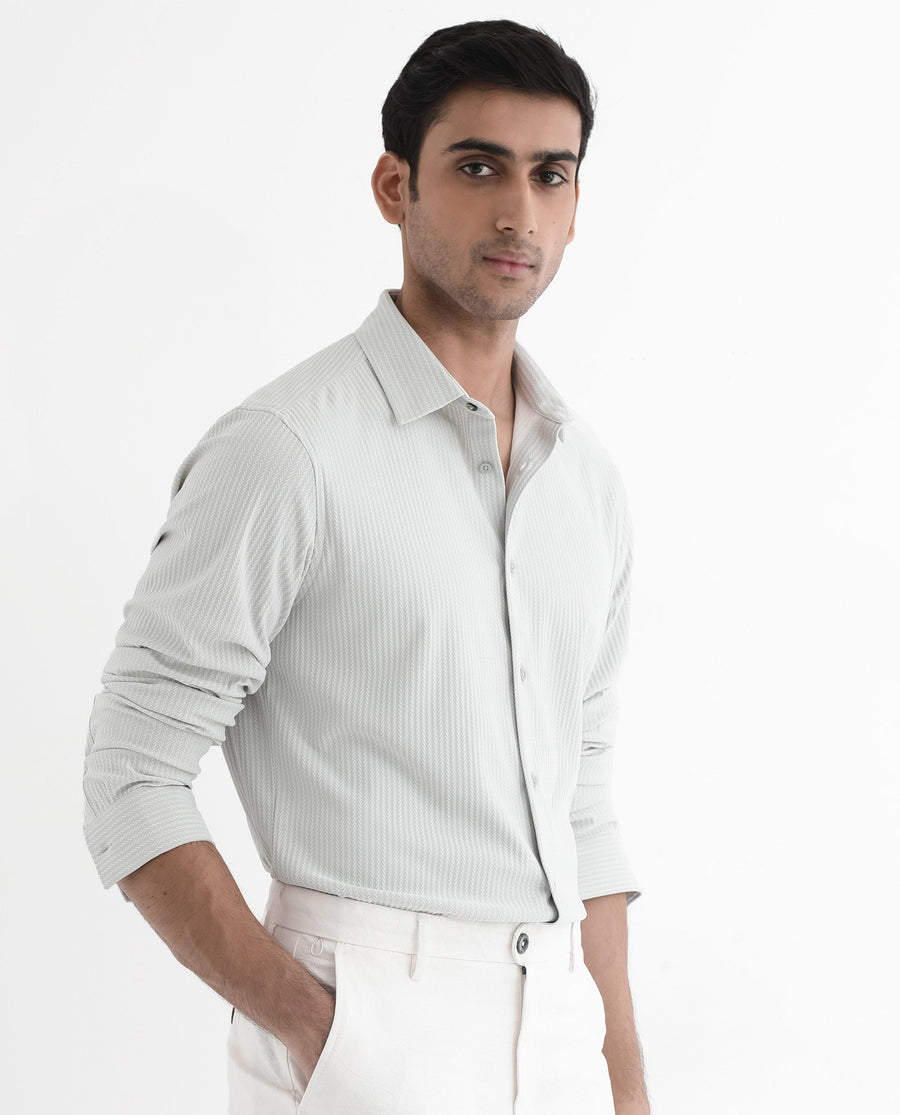 Rare Rabbit Men's Exclo Pastel Blue Polyester Jacquard Regular Fit Full Sleeve Collared Shirt