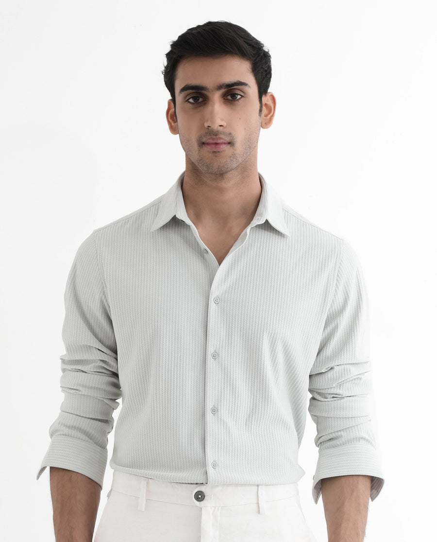 Rare Rabbit Men's Exclo Pastel Blue Polyester Jacquard Regular Fit Full Sleeve Collared Shirt