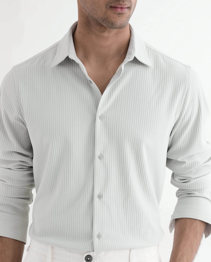 Rare Rabbit Men's Exclo Pastel Blue Polyester Jacquard Regular Fit Full Sleeve Collared Shirt
