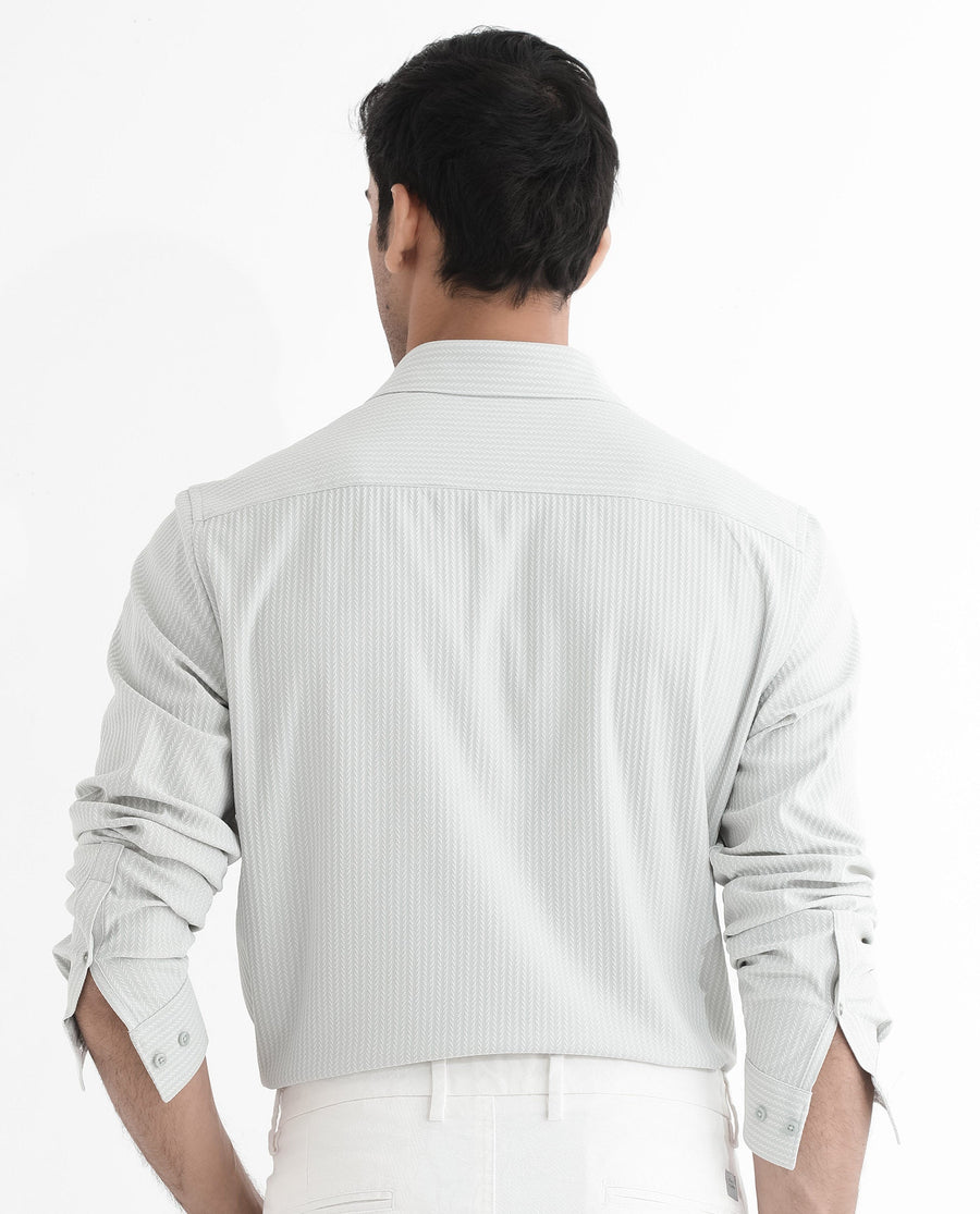 Rare Rabbit Men's Exclo Pastel Blue Polyester Jacquard Regular Fit Full Sleeve Collared Shirt