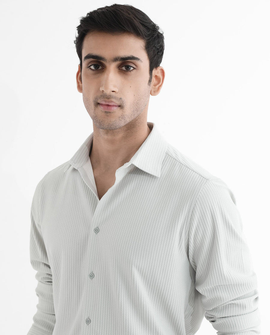 Rare Rabbit Men's Exclo Pastel Blue Polyester Jacquard Regular Fit Full Sleeve Collared Shirt