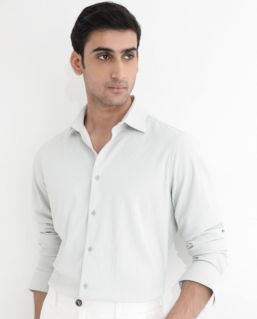 Rare Rabbit Men's Exclo Pastel Blue Polyester Jacquard Regular Fit Full Sleeve Collared Shirt