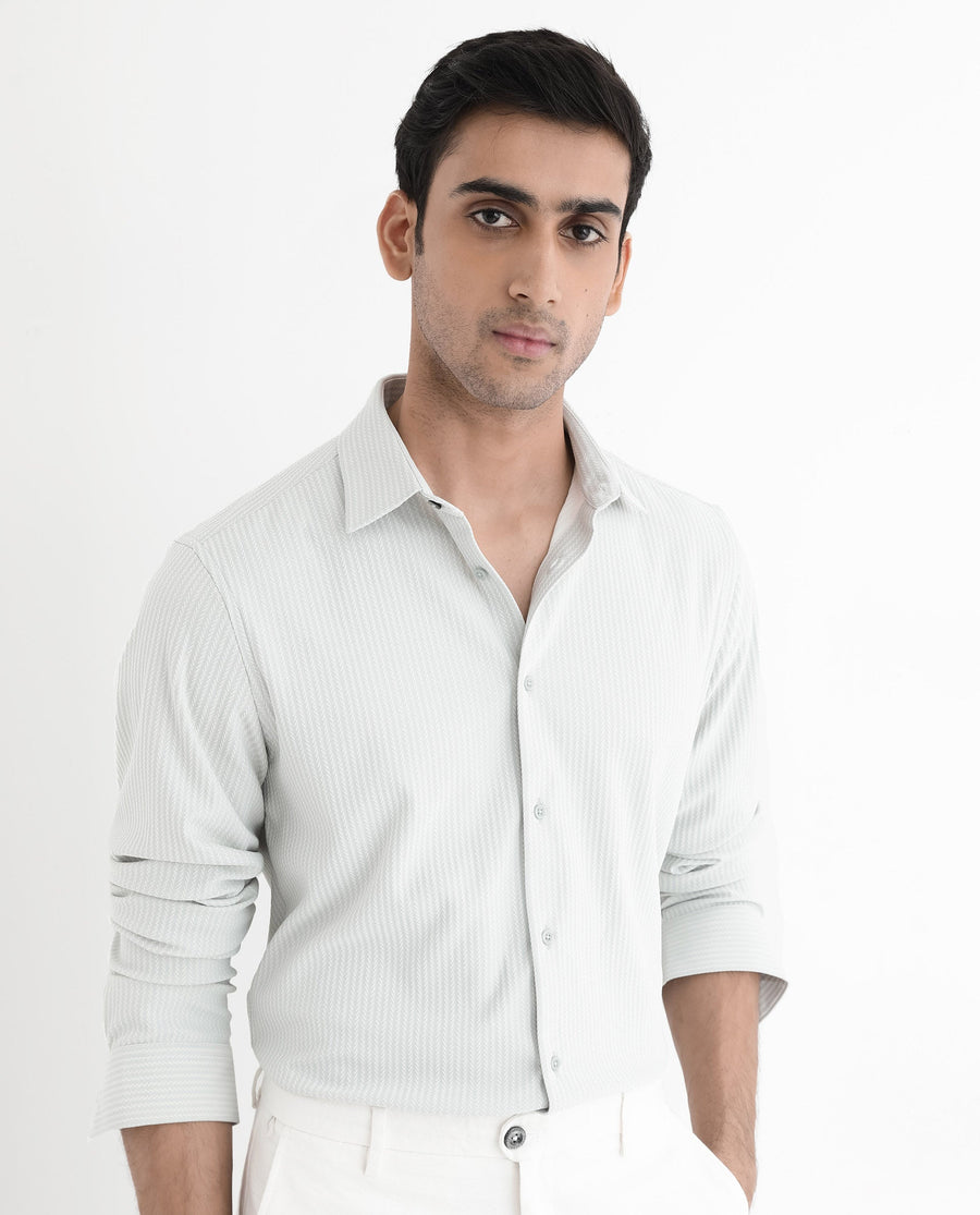 Rare Rabbit Men's Exclo Pastel Blue Polyester Jacquard Regular Fit Full Sleeve Collared Shirt