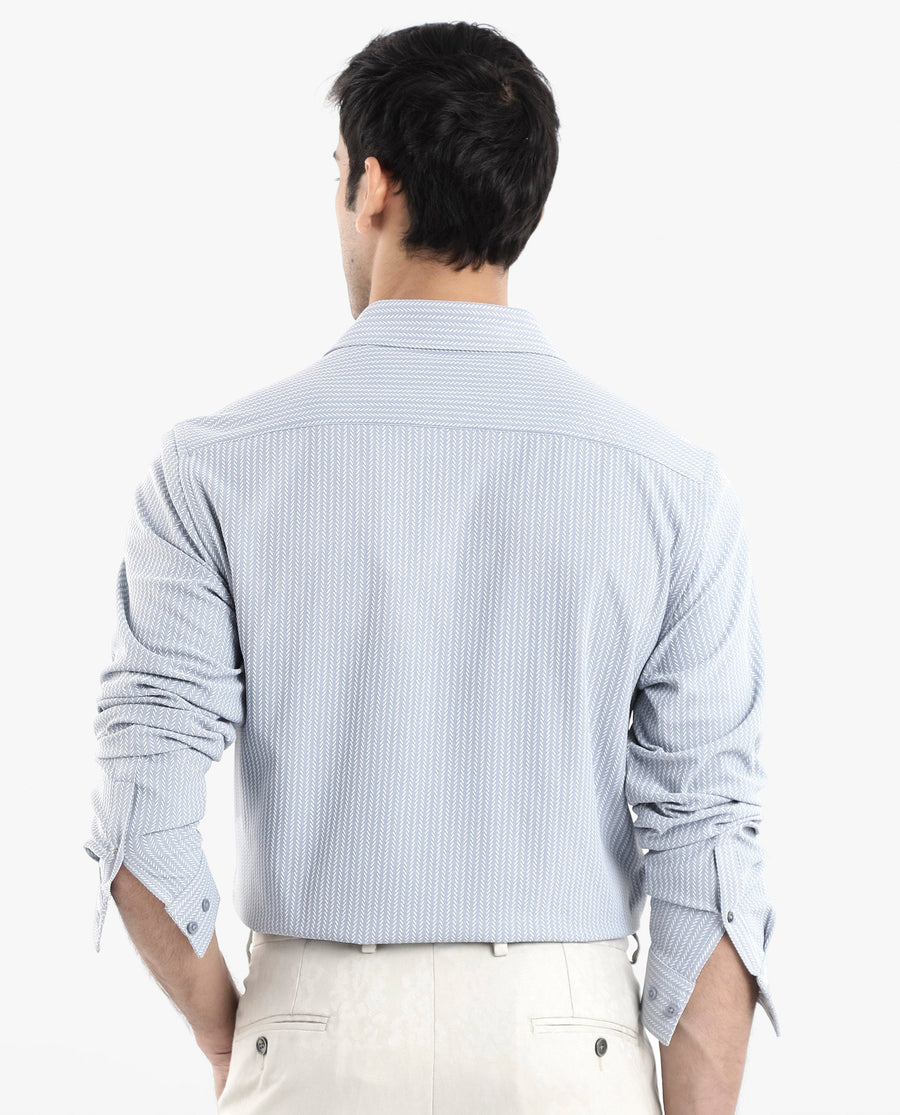 Rare Rabbit Men's Exclo Light Blue Polyester Jacquard Regular Fit Full Sleeve Collared Shirt