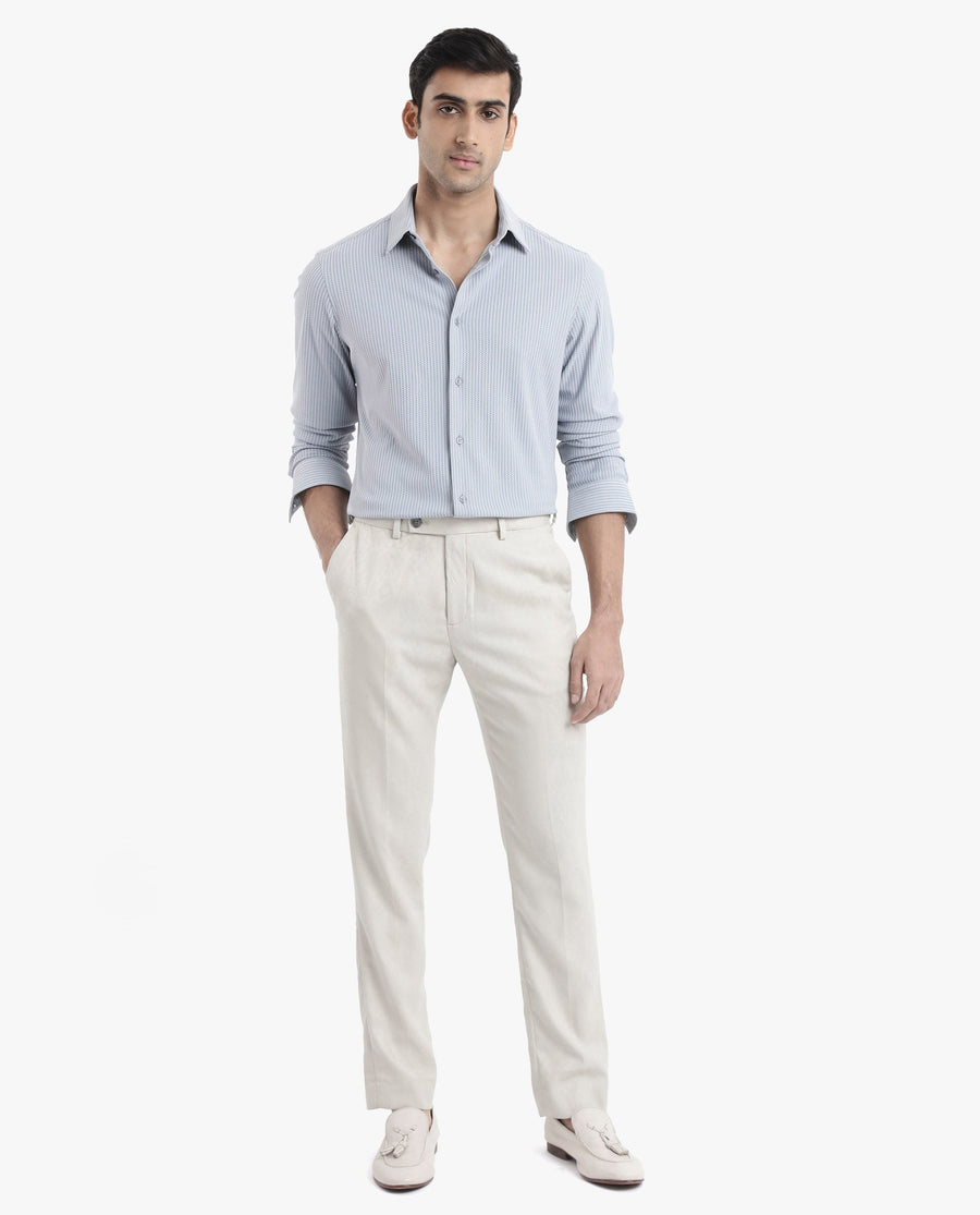 Rare Rabbit Men's Exclo Light Blue Polyester Jacquard Regular Fit Full Sleeve Collared Shirt