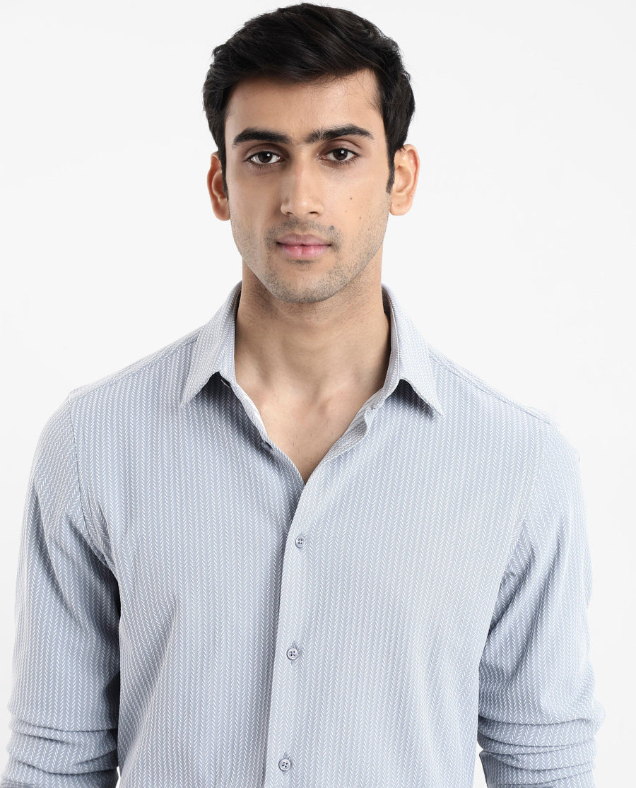 Rare Rabbit Men's Exclo Light Blue Polyester Jacquard Regular Fit Full Sleeve Collared Shirt