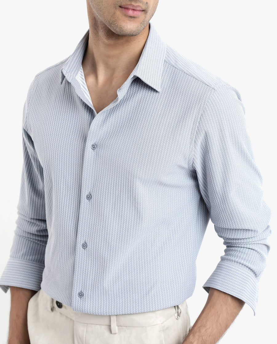 Rare Rabbit Men's Exclo Light Blue Polyester Jacquard Regular Fit Full Sleeve Collared Shirt