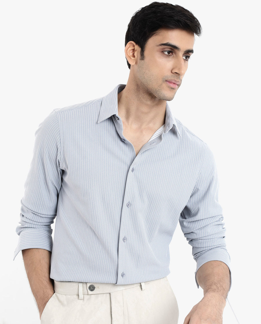 Rare Rabbit Men's Exclo Light Blue Polyester Jacquard Regular Fit Full Sleeve Collared Shirt