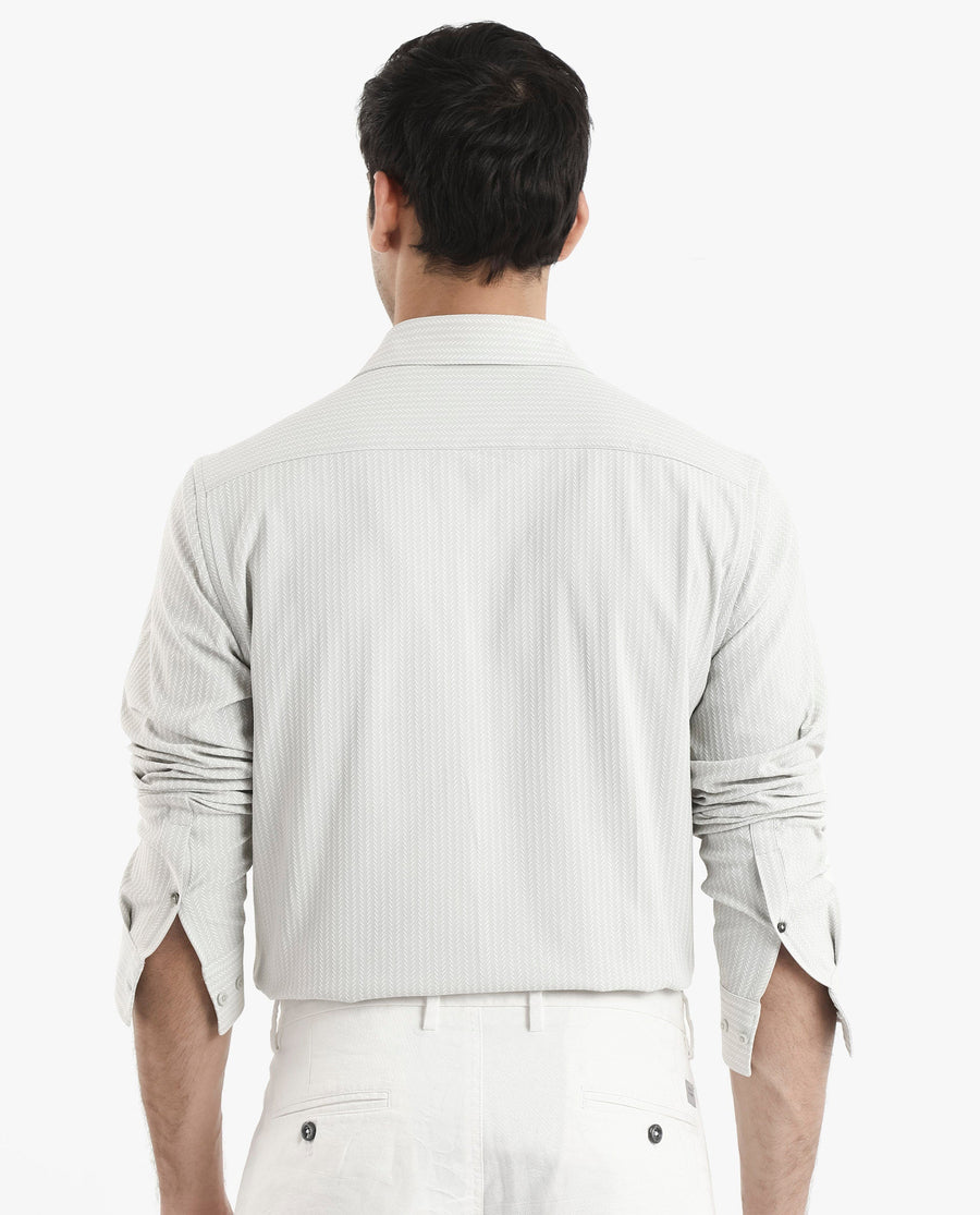 Rare Rabbit Men's Exclo Pastel Beige Polyester Jacquard Regular Fit Full Sleeve Collared Shirt