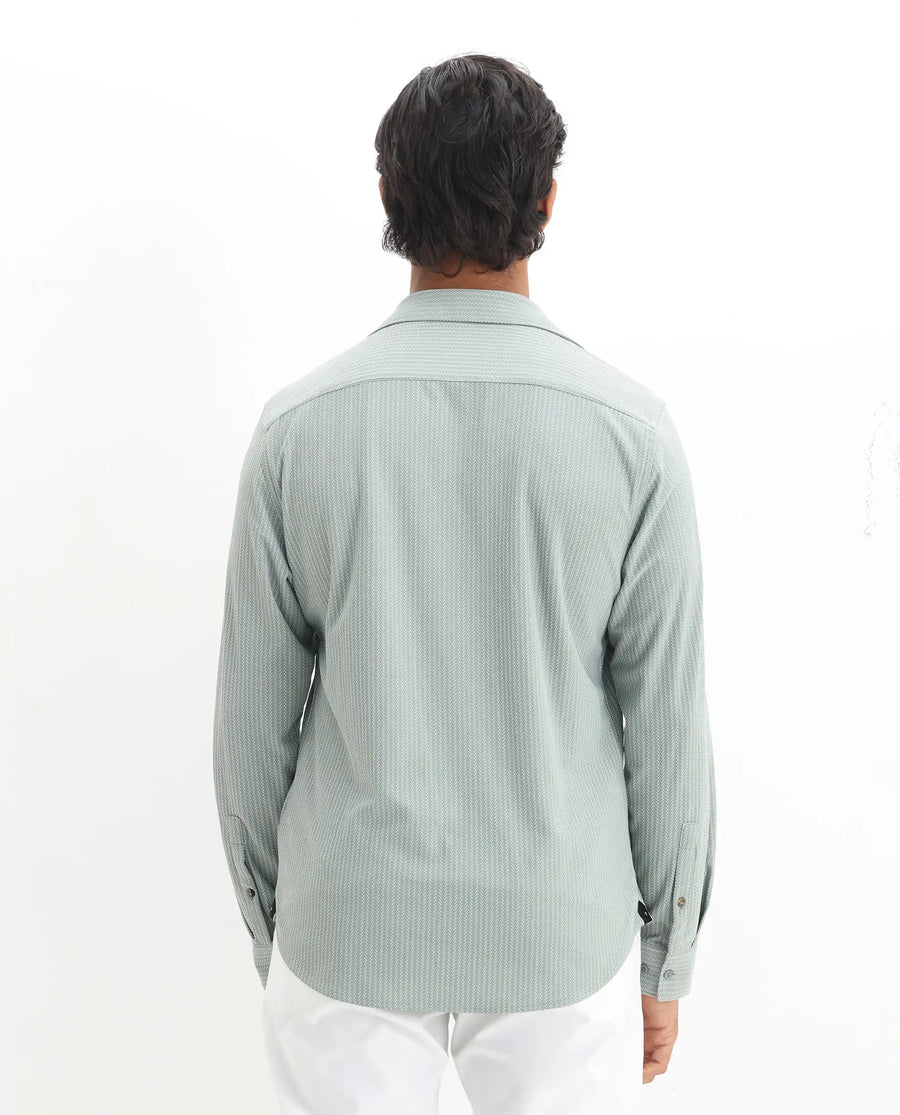 Rare Rabbit Men's Exclo Pastel Green Polyester Jacquard Regular Fit Full Sleeve Collared Shirt