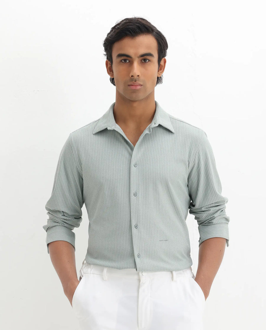 Rare Rabbit Men's Exclo Pastel Green Polyester Jacquard Regular Fit Full Sleeve Collared Shirt