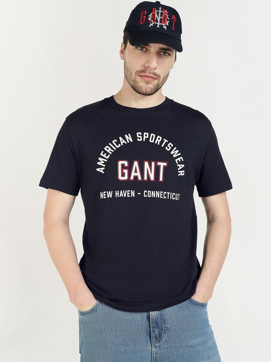 GANT Typography Printed Round Neck Short Sleeves Pure Cotton T-shirt