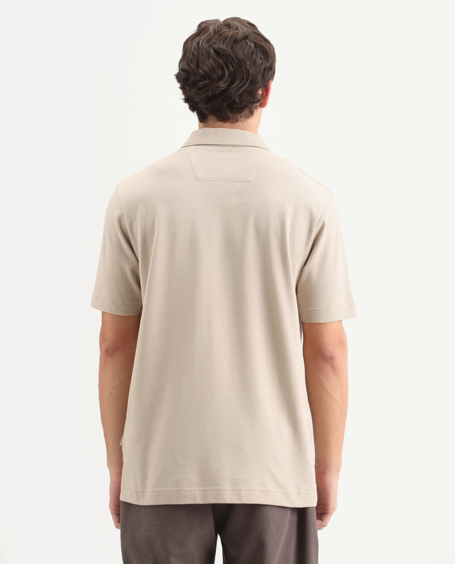 Rare Rabbit Men's Fabios Beige Cotton Regular Fit Half Sleeves Plain Polo