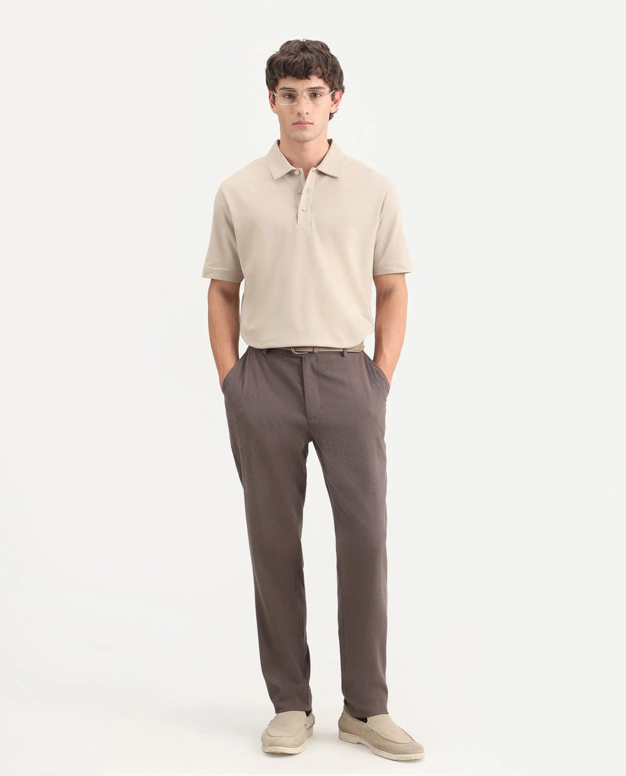 Rare Rabbit Men's Fabios Beige Cotton Regular Fit Half Sleeves Plain Polo