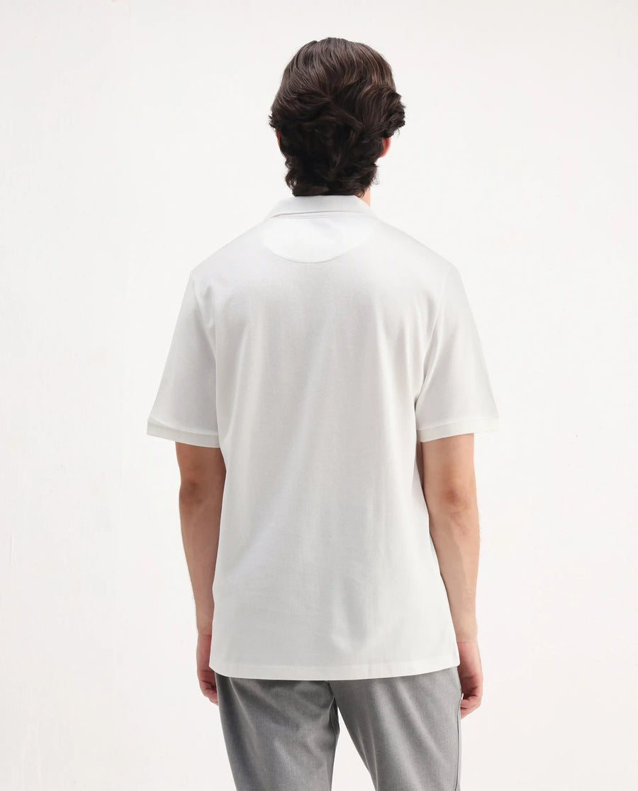 Rare Rabbit Men's Face White Cotton Embroidered Regular Fit Half Sleeve Polo