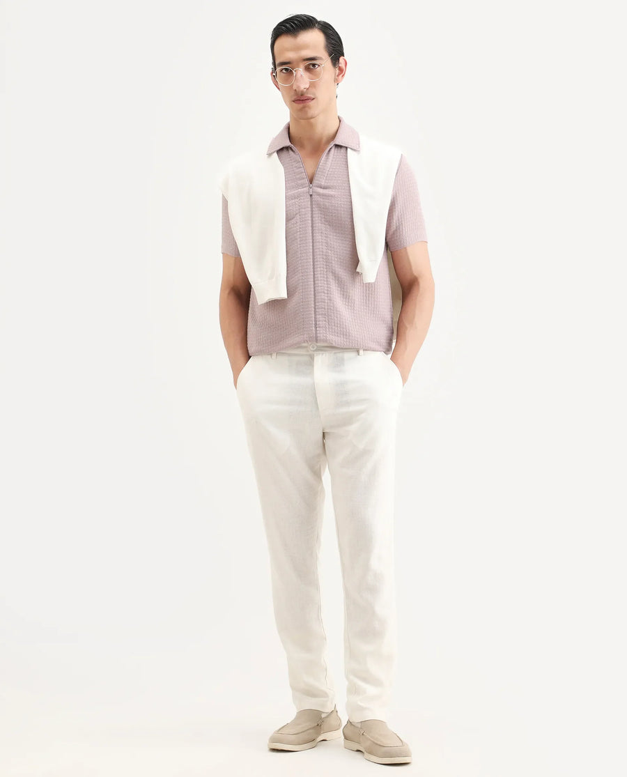 Rare Rabbit Men's Fale Dusky Pink Polyester Fabric Half Sleeve Spread Collar Regular Fit Textured Shirt