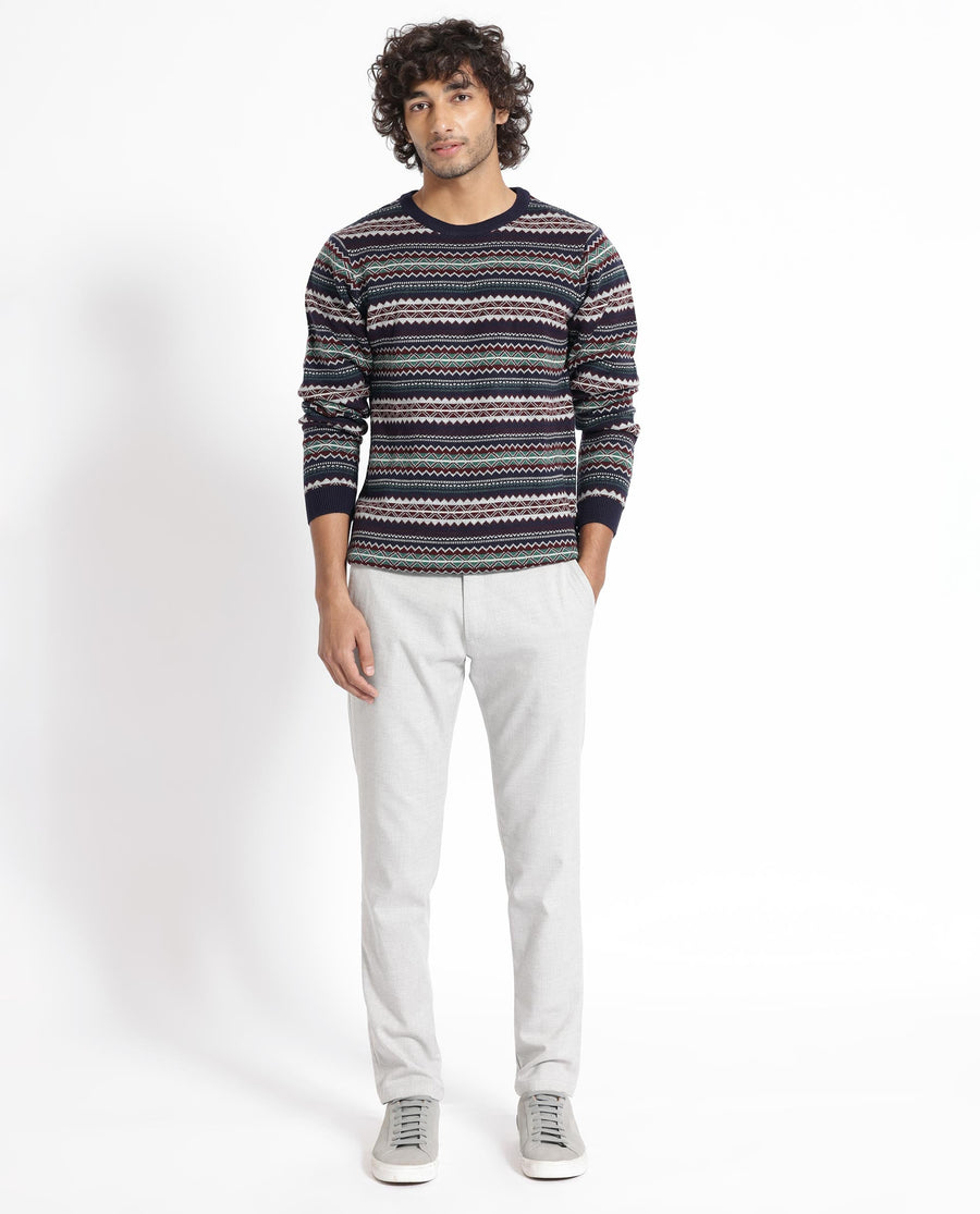 Rare Rabbit Men's Fare Navy Acrylic Textured Relaxed Fit Full Sleeve Crew Neck Sweater