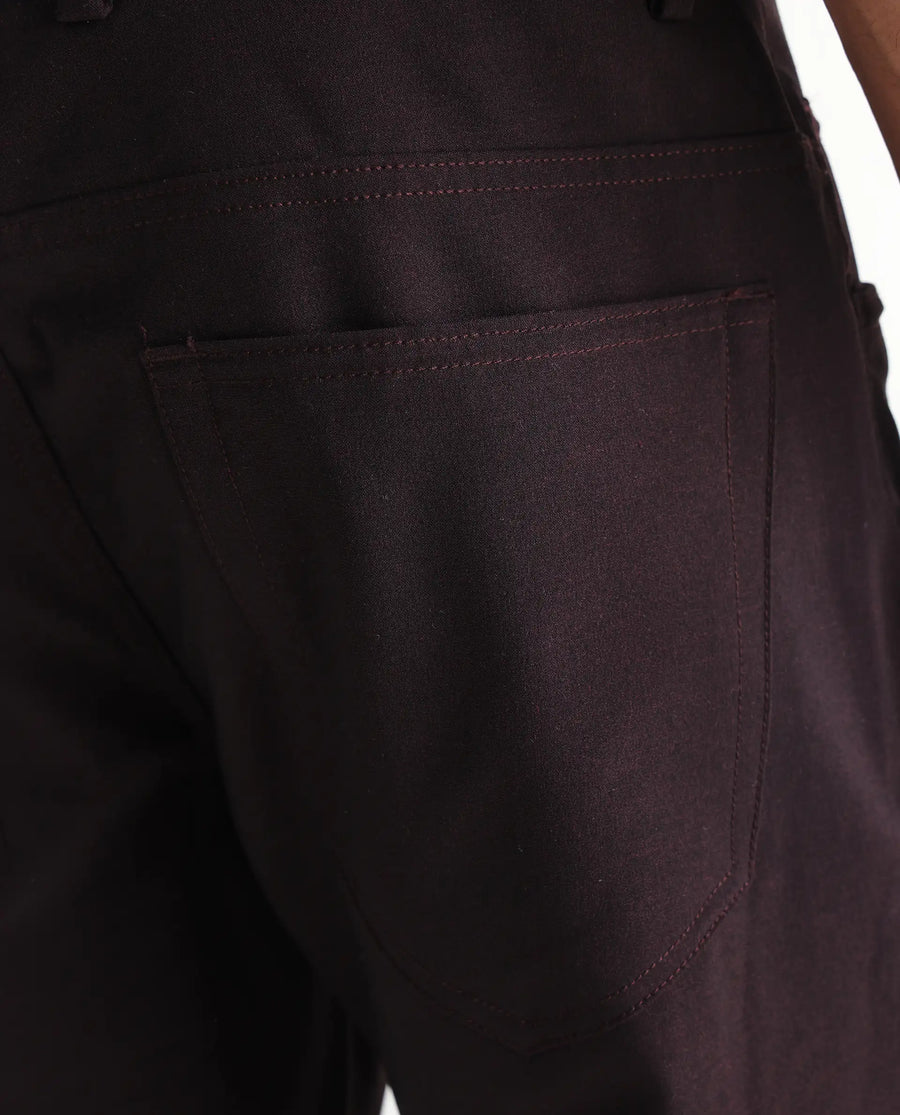Rare Rabbit Men's Fastro Dark Maroon Cotton Plain Regular Fit Trouser