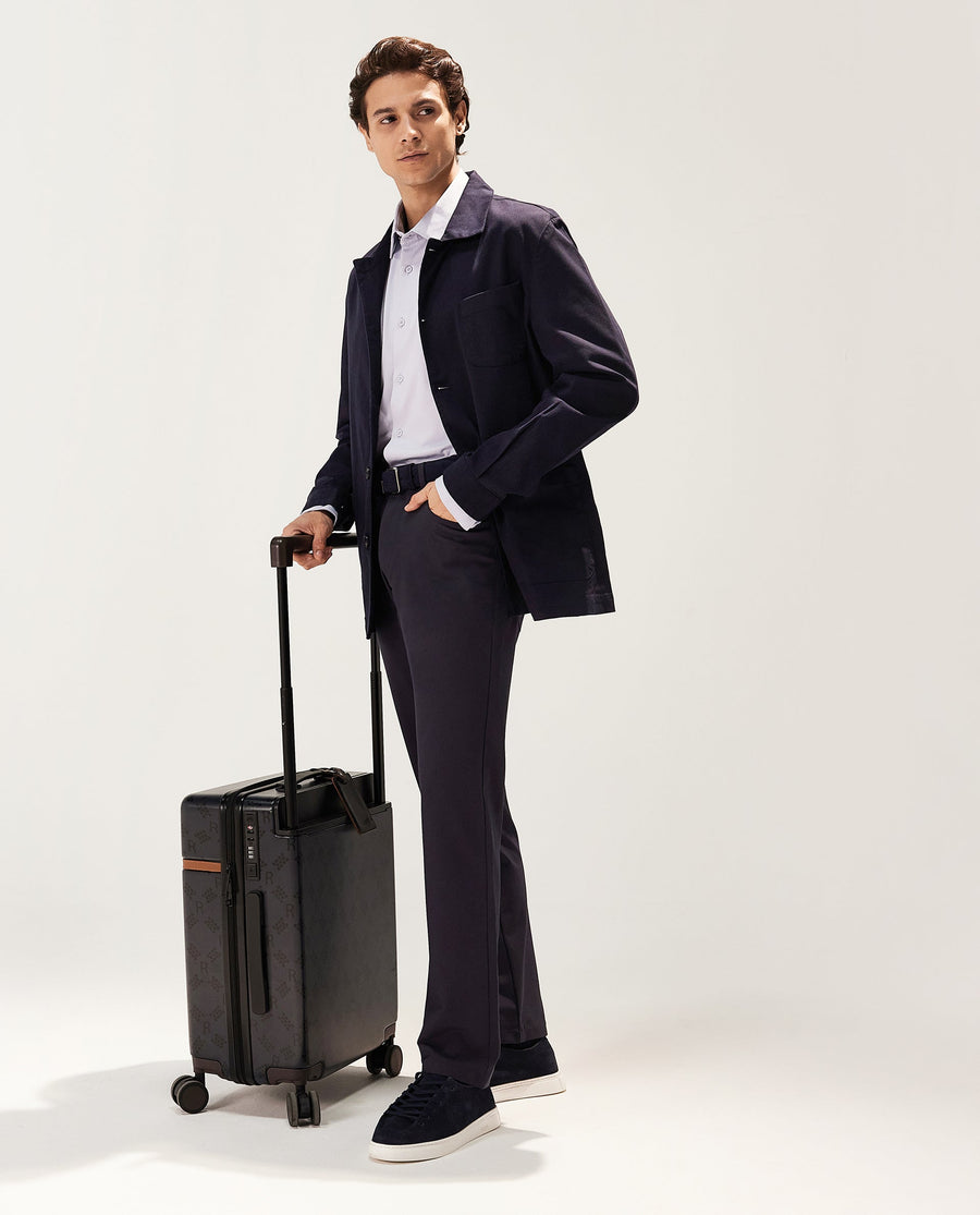 Rare Rabbit Men's Fastro Dark Navy Cotton Plain Regular Fit Trouser