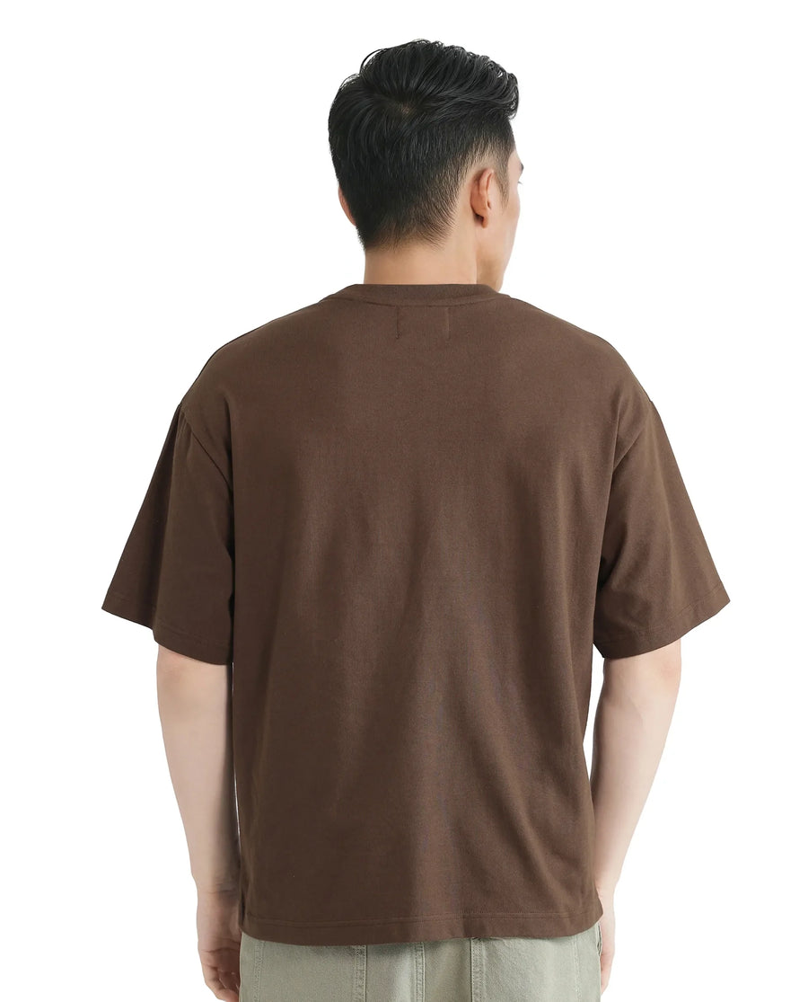 Rare Rabbit Men's Faun Brown Cotton Graphic Print Oversized Fit Half Sleeve Crew Neck T-Shirt