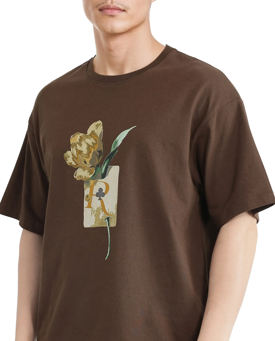 Rare Rabbit Men's Faun Brown Cotton Graphic Print Oversized Fit Half Sleeve Crew Neck T-Shirt