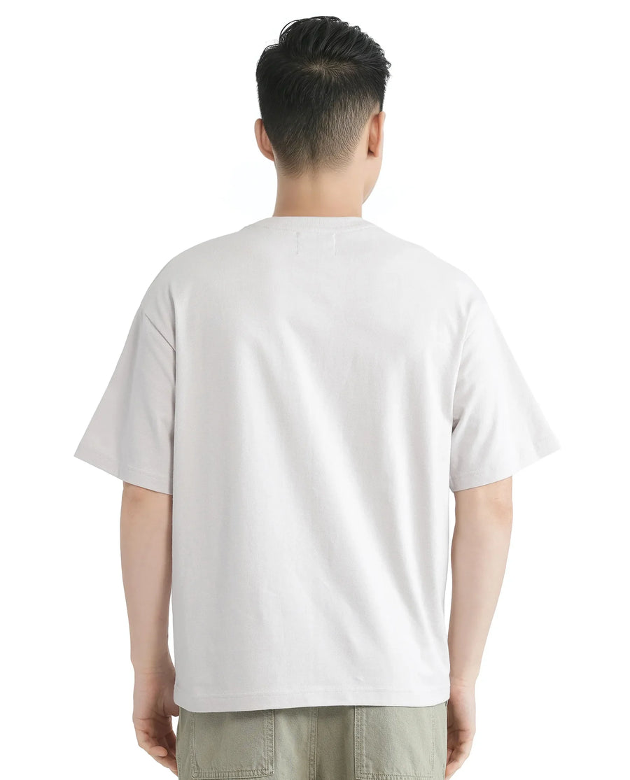 Rare Rabbit Men's Faun Light Grey Cotton Graphic Print Oversized Fit Half Sleeve Crew Neck T-Shirt