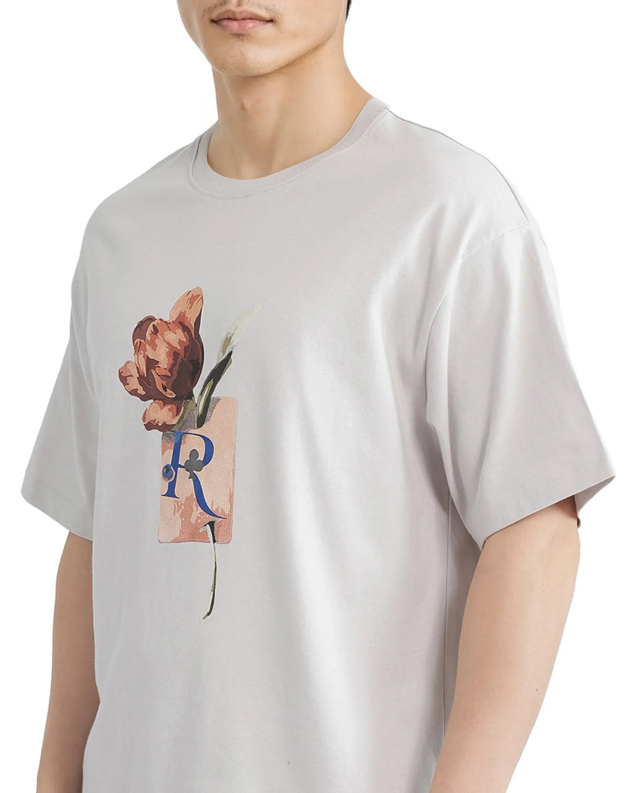 Rare Rabbit Men's Faun Light Grey Cotton Graphic Print Oversized Fit Half Sleeve Crew Neck T-Shirt