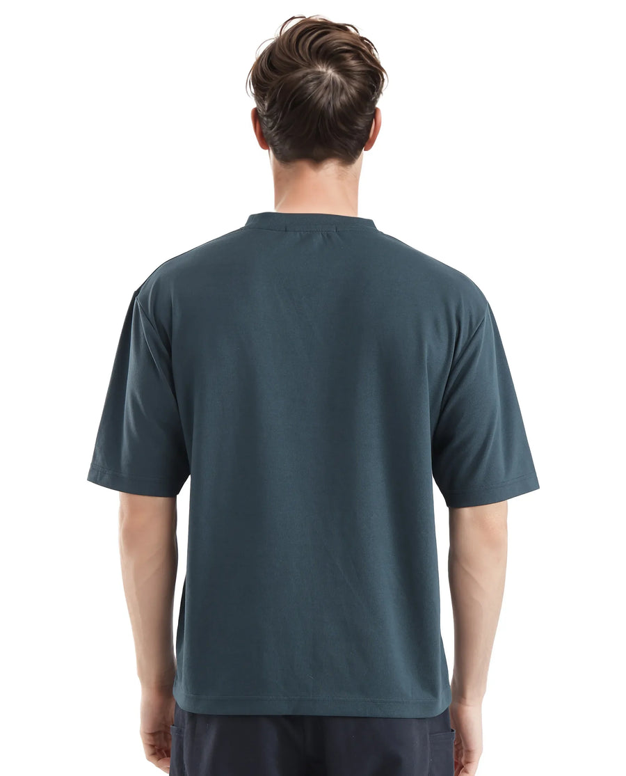 Rare Rabbit Men's Feat Teal Cotton Graphic Print Oversized Fit Half Sleeve Crew Neck T-Shirt