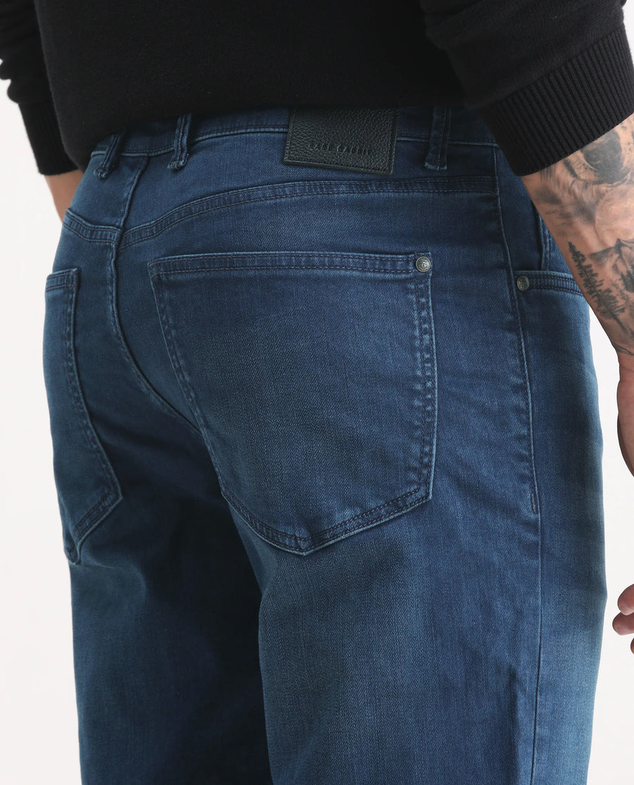 Rare Rabbit Men's Felix-M Dark Blue Cotton Blend Fabric Morris Regular Fit Plain Jeans