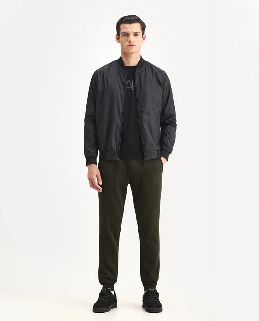 Rare Rabbit Men's Fenit Olive Cotton Plain Regular Fit Joggers