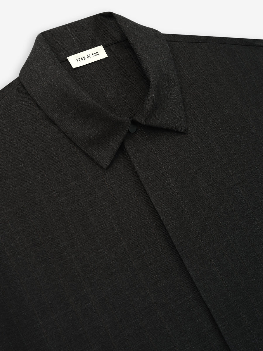 Grey Striped Wool Elastic Cuff Shirt